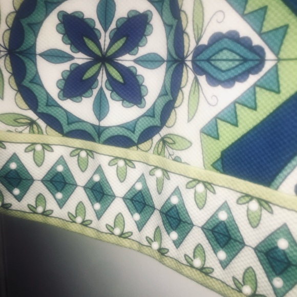 Chico's Jacket Women's Sz 12 Teal Chartreuse Royal Blue Flare 3/4 Sleeves Tribal - Picture 7 of 7